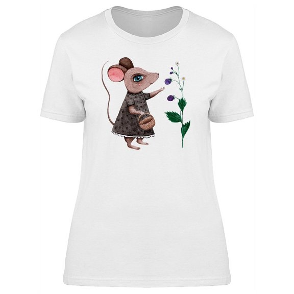 Cute Mouse And Floral Berries T-Shirt Women -Image by Shutterstock, Female Medium