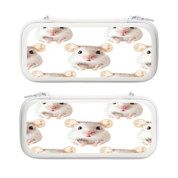 Cute Mouse, Carrying Case For Nintendo Switch & OLED Version, Eva Lightweight Shockproof Protective Pouch Case for Game Console & Accessories with 10 Game Card Slot & Wristband, White