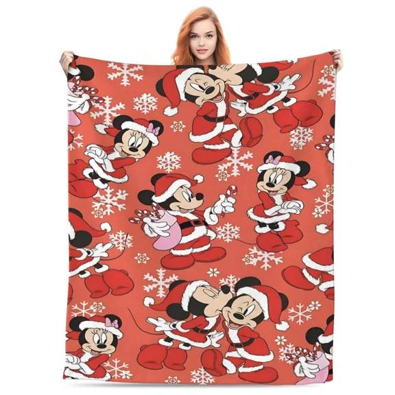 Cute Mouse Christmas Blanket Festive Red Santa Design with Snowflakes Soft Plush Throw Blanket , Perfect Holiday Gift