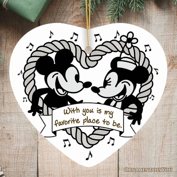Cute Mouse Couple Love Christmas 2D FLAT Ceramic Ornament