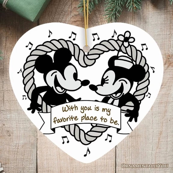 Cute Mouse Couple Love Christmas 2D FLAT Ceramic Ornament