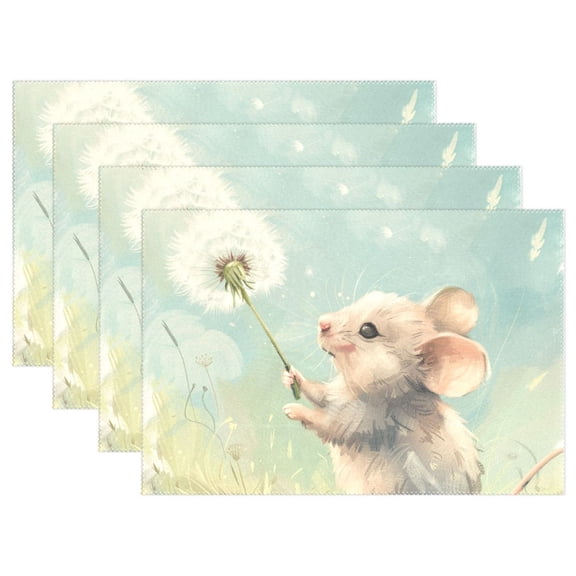 Cute Mouse Dandelion 12×18 inch Placemats Heat Resistant Washable Foldable Rectangular Placemats Set Decoration Indoor Outdoor for Kitchen Dining Table 1PC
