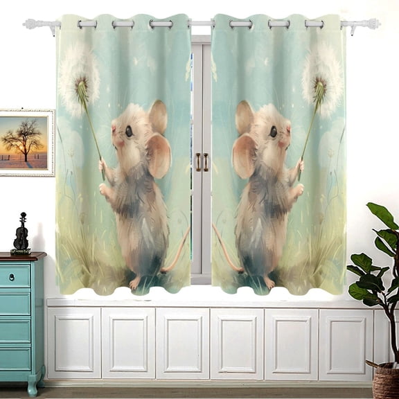 Cute Mouse Dandelion Curtain Black Out Thermal Insulation Curtains Aesthetic 54 Inch Length for Bedroom Living Room 2 panels set