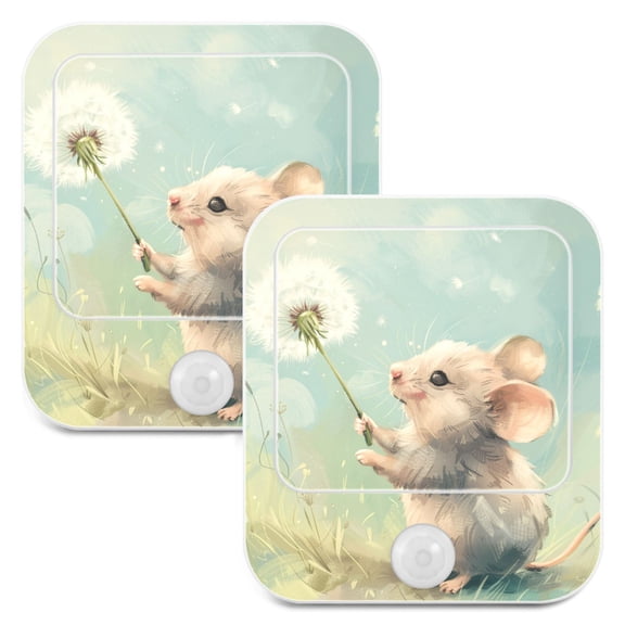Cute Mouse Dandelion Night Lights Plug into Wall LED with Auto Light Sensor Warm Light for Kids Hallway Bedroom Living Room Kitchen Bathroom Set of 2