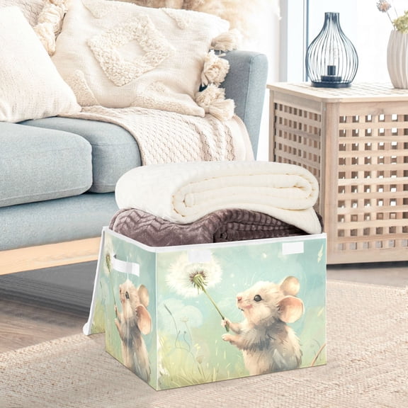 Cute Mouse Dandelion Storage Basket Foldable Laundry Basket Shelf Kids Toy Storage Container Organizer with Handles