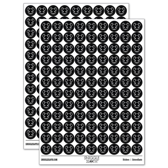 Cute Mouse Face 200+ Round Stickers - Black - Gloss Finish - 0.50" Size