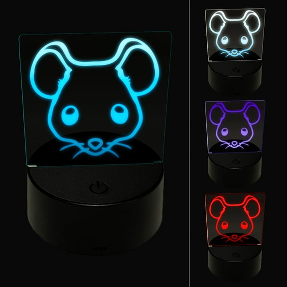 Cute Mouse Face LED Night Light Sign 3D Illusion Desk Nightstand Lamp