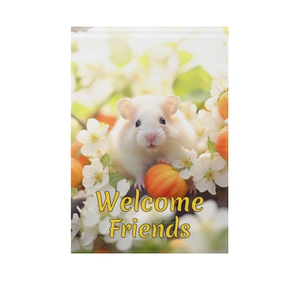 Cute Mouse Floral Garden Flag House Banner 12" x 18" Double Sided Outdoor Yard Decoration