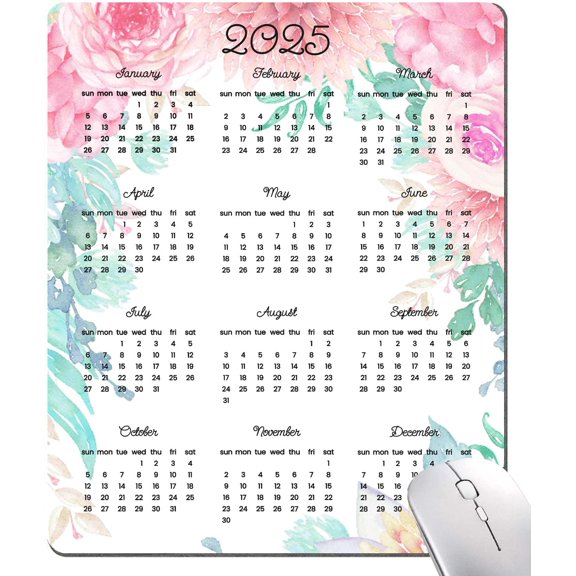 Cute Mouse Pad, 2025 Calendar with Floral Mouse Pad, Premium-Textured Mousepad, Square Waterproof Mouse Mat Non-Slip Rubber Base MousePads for Office Laptop