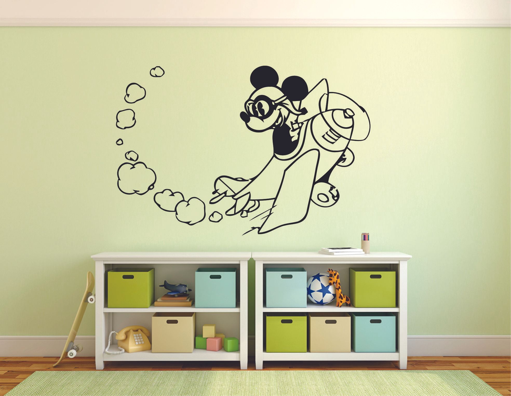 Cute Mouse Pilot Flying Airplane Cartoon Cartoon Wall Sticker Art Decal for Girls Boys Room Bedroom Nursery Kindergarten House Fun Home Decor Stickers Wall Art Vinyl Decoration Size (18x20 inch)