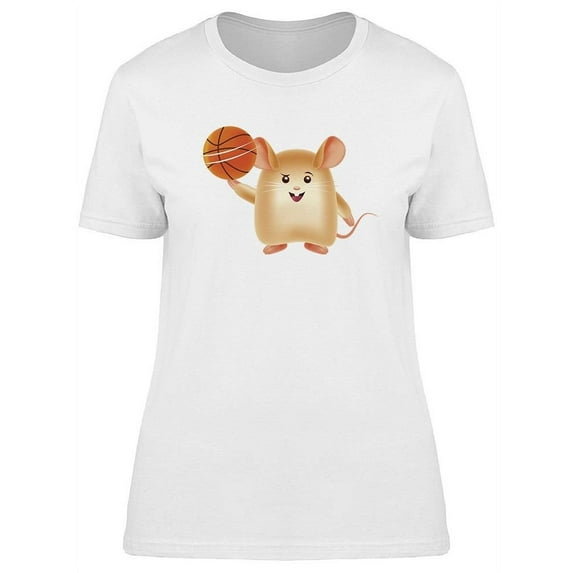 Cute Mouse Playing Basketball T-Shirt Women -Image by Shutterstock, Female XX-Large