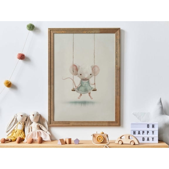 Cute Mouse Print, Mouse Nursery Art, Mouse On A Swing, Animal Nursery Decor, Whimsical Animal Art, Vintage Girls Room, Animal Art Wall Art, Modern Wall Decor, 8x12 UNFRAMED