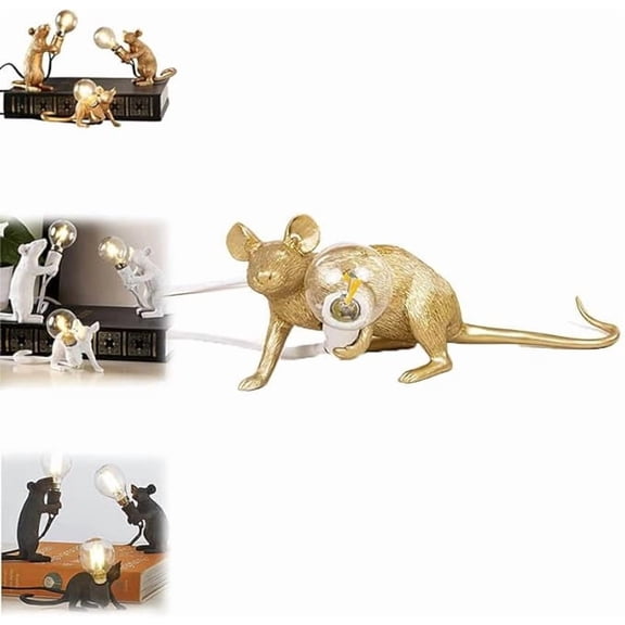 Cute Mouse Table Lamp, Resin Animal Night Light for Bedroom Kids Desk, Vintage E12 LED Lamp Base, Bulb Not Included(C)