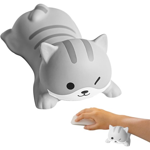 Cute Mouse Wrist Rest Support, Soft Comfortable Arm Rest for Computer Laptop, Ergonomic Fatigue Relief Mouse Hand Rest for Office, Home, Gaming, Gray Cat