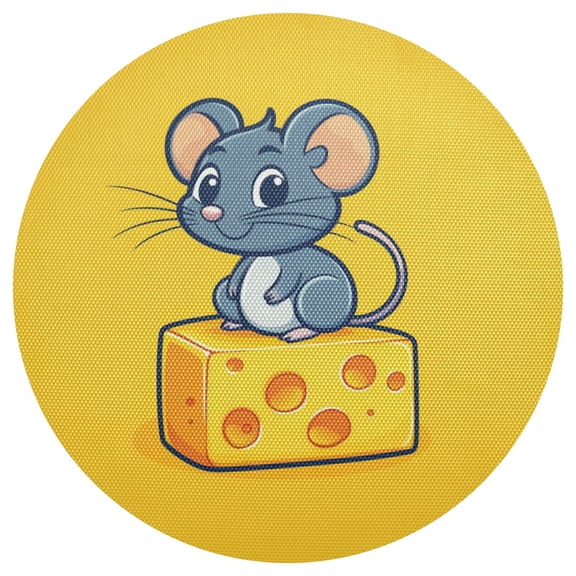 Cute Mouse on Cheese PVC Round Grid Placemat Table Mat 1 Pc 15.4" x 15.4"