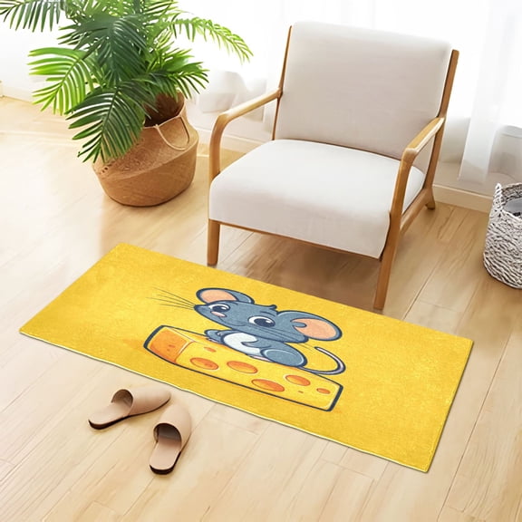 Cute Mouse on Cheese Plush Carpet Non Slip Runner Rug Absorbent Bath Mat 39" x 20"