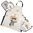 thumbnail image 1 of Cute Mouses with Hat Starfishes Apron Set with Oven Mitts Pot Holders Set of 5 Kitchen Stuff Accessories, 1 of 6