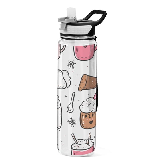 Cute Mugs Cakes 1000ml Tritan Sport Bottle Straw LeakProof Food-Grade Portable Wide Handle