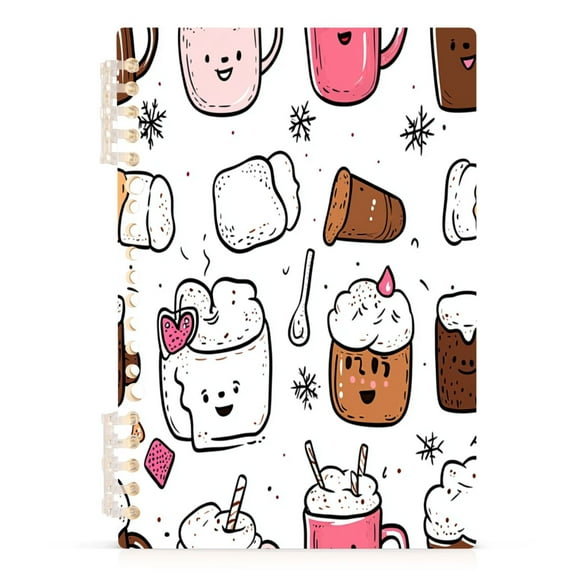 Cute Mugs Cakes A5 8.3x5.7in PP Notebook, Adjustable Rings, 60 Sheets, Diary or Journey Note