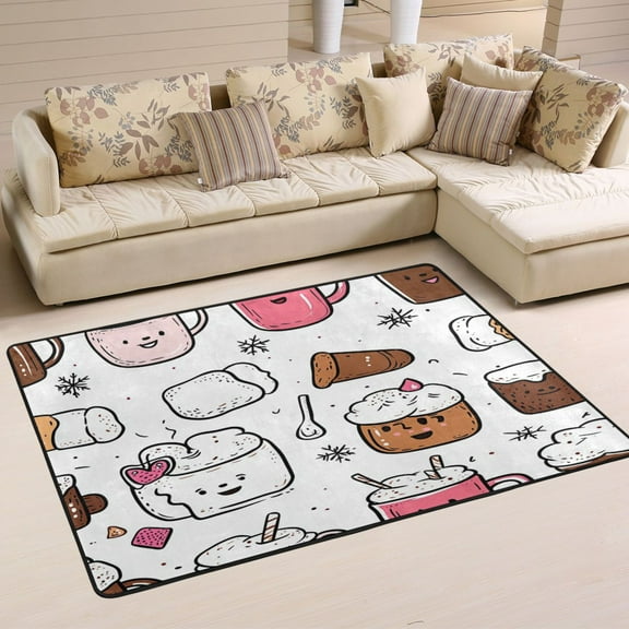 Cute Mugs Cakes Soft Polyester Area Rug 36''x24'', Non Slip, Memory Foam, Water Absorbent