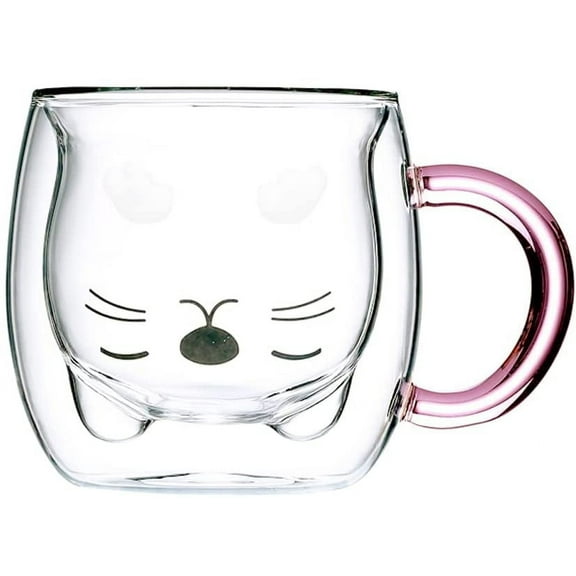 Cute Mugs Double Wall Glass Coffee Glass Cup Kawaii Bear Tea Milk Cup Funny Mug Animal Mug Aesthetic Cup for Office and Personal Birthday Gift (Happy bear)