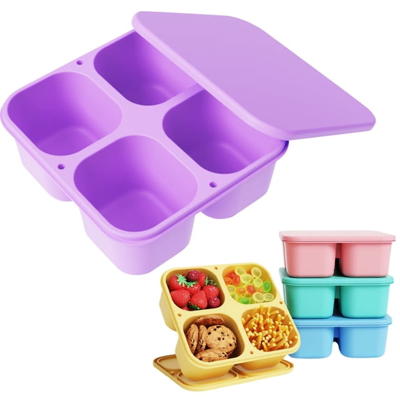 Cute Multi-Color Silicone Lunch Box, 4-Point Partition Snack Packing Box, Dishwasher Safe Refrigerator Fresh Keeping Container, Gray