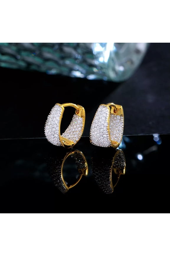 Cute Multi-Tone Gold Plated Micro Inlaid CZ Double Sided Ear Buckle Hoop Earring