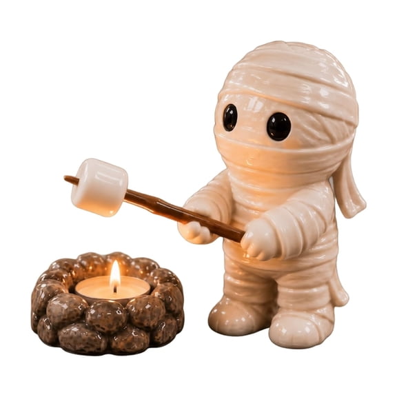 Cute Mummy Ceramic Halloween Tea Light Candle Holder Spooky Halloween Decor Tabletop Fire Pit Style Indoor Halloween Decorations for Home 1 Pack