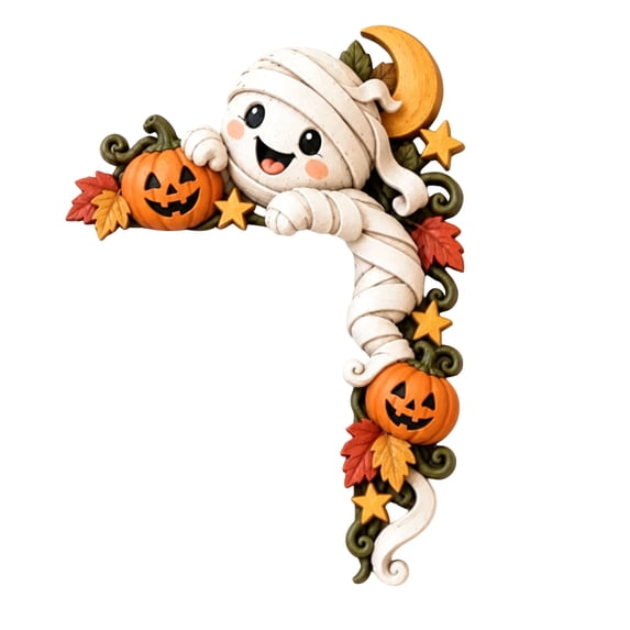 Cute Mummy Door Corner Decoration with 2D Flat Design, 8 Inch, Pumpkin ...