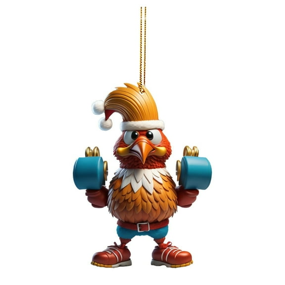 Cute Muscle Chicken Christmas Ornament, Novelty Acrylic Christmas Tree Pendant, Funny Gift for White Elephant Party Office Exchange(A)