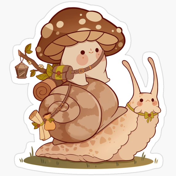 Cute Mushroom And Snail Friend Sticker Phone Decal Water Bottle ...
