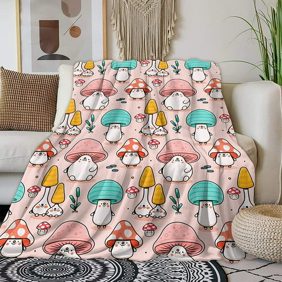 Cute Mushroom Blanket Mushroom Bedding Furry Blankets and Throws for Kids Girls Adults, Super Soft Lightweight Mushroom Throw Blanket for Sofa Bed Couch (Mushroom, 60x50)