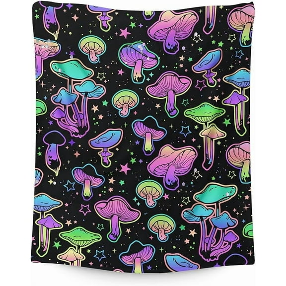 Cute Mushroom Blanket for Kids Teens Adults, Mushroom Blanket Gift for Girls Women, 30"x40" Colorful Fuzzy Throw Blanket for Lap Sofa Couch, Warm Blanket with Mushroom for Office Travel Picnic