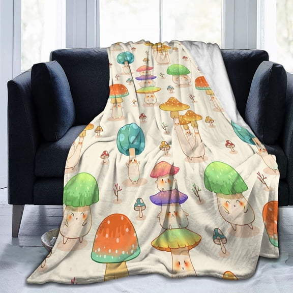 Cute Mushroom Cartoon Fleece Blanket Birthday Christmas Funny Gifts for Kids Baby Teen Family