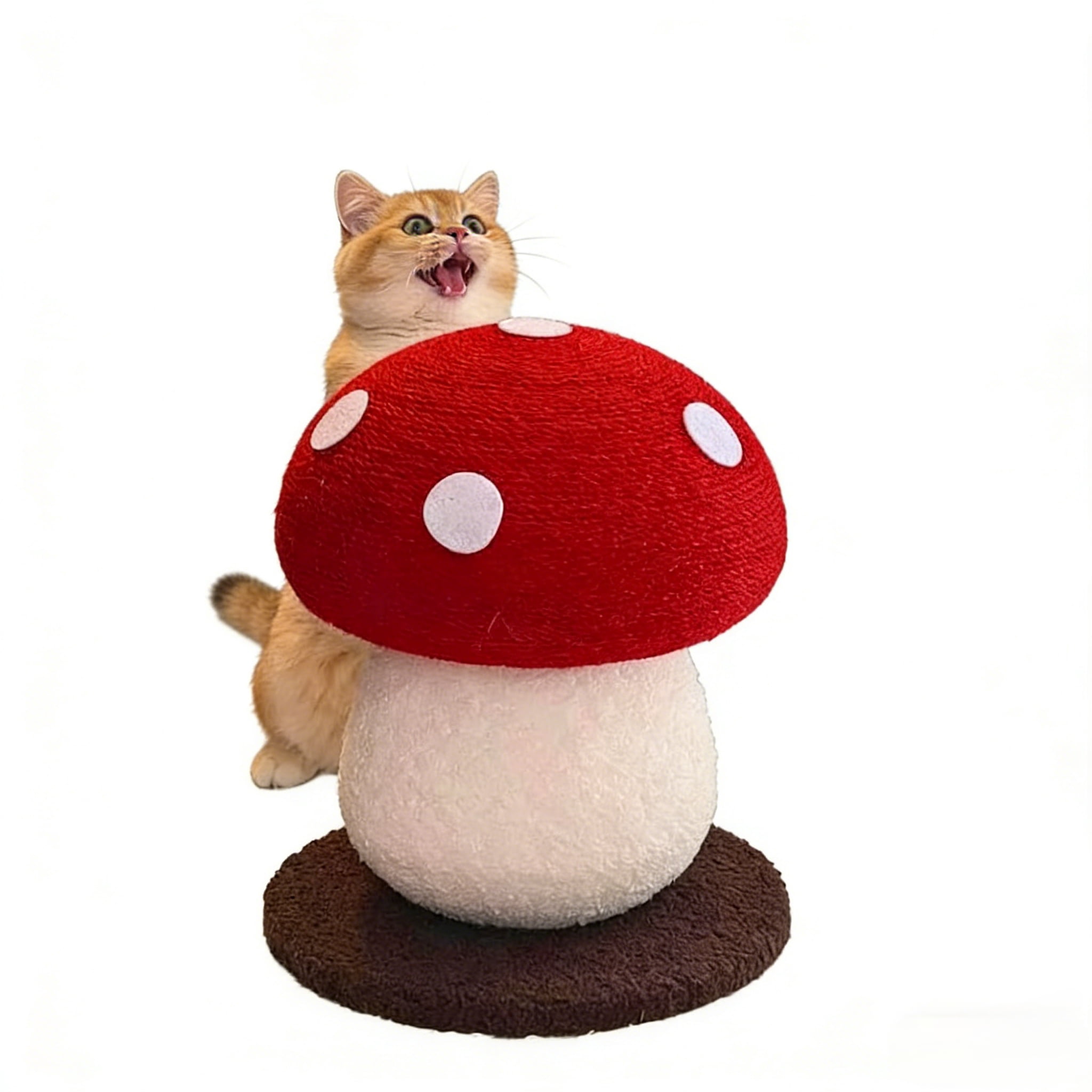 Cute Mushroom Cat Scratching Post, Durable Sisal Rope Cat Scratcher for Indoor Cats & Kittens, No Assembly Cat Tree with Hanging Toy, Cat Scratching Board for Claw Care & Furniture Protection