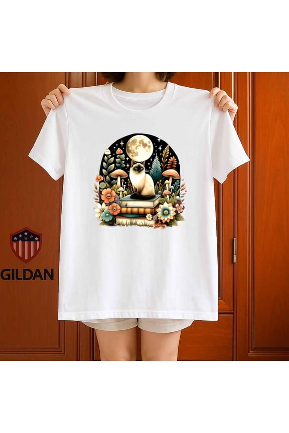 Cute Mushroom Cottagecore Siamese Cat Cozy Aesthetic Graphic Unisex T Shirt up to 5XL