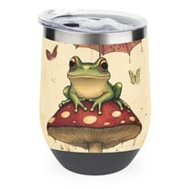 Cute Mushroom Frog 12oz Wine Tumbler with lid Stainless Steel Travel Mugs Double Wall Insulated Travel Coffee Cup Wine Glasses One size