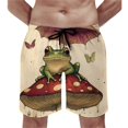 Cute Mushroom Frog Beach Shorts for Men Quick Dry Swim Trunks Mesh