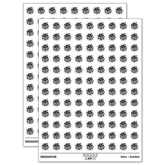 Cute Mushroom Gnome Home 200+ Round Stickers - White - Matte Finish - 0.50" Size