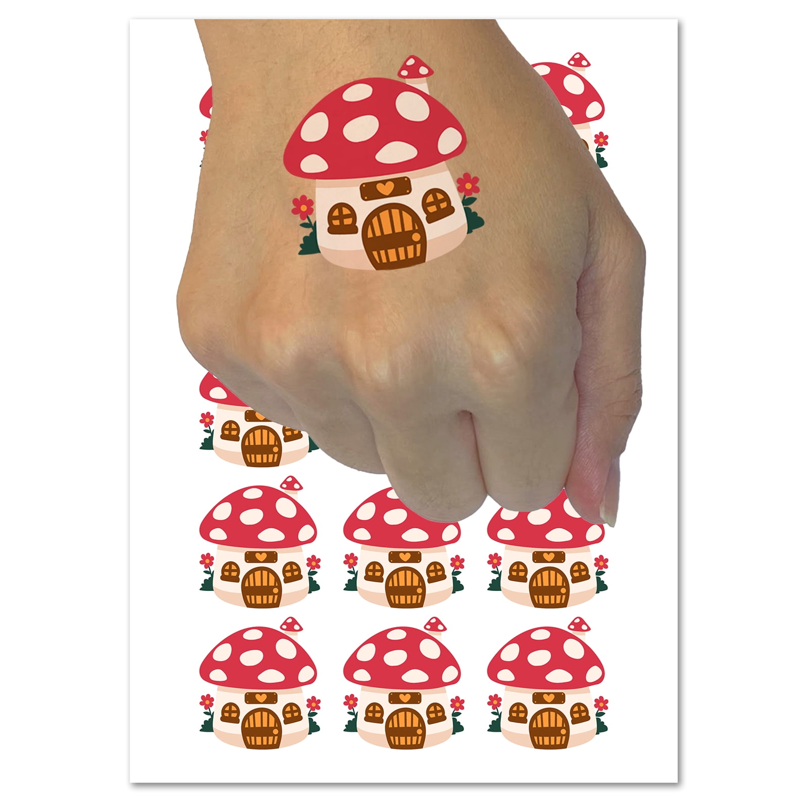 Cute Mushroom Gnome Home Water Resistant Temporary Tattoo Set Fake Body ...