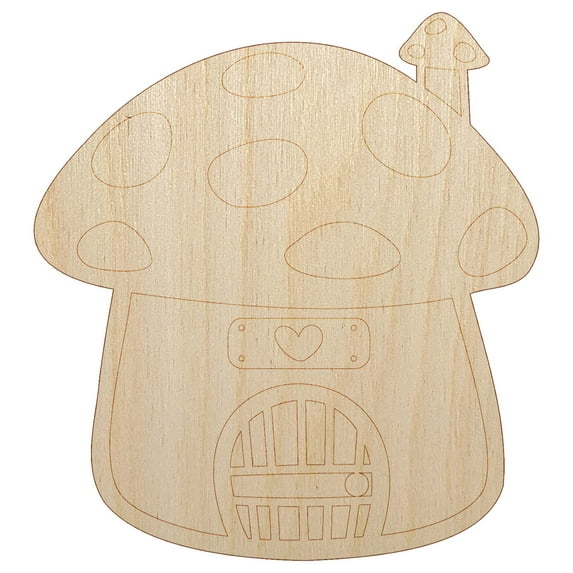 Cute Mushroom Gnome Home Wood Shape Unfinished Piece Cutout Craft DIY Projects - 6.25 Inch Size - 1/8 Inch Thick