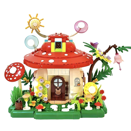 Cute Mushroom House Building Blocks Set, Whimsical Forest Fairy Cottage Decor Model, Creative Birthday Gift, Home Office Table Centerpiece