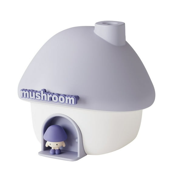 Cute Mushroom House Humidifier, 300ml Small Cool Mist Humidifers, USB Rechargeable Mini Portable Air Humidifer with Night Light for Bedroom, Office, Car, Travel, Indoor Plants Purple