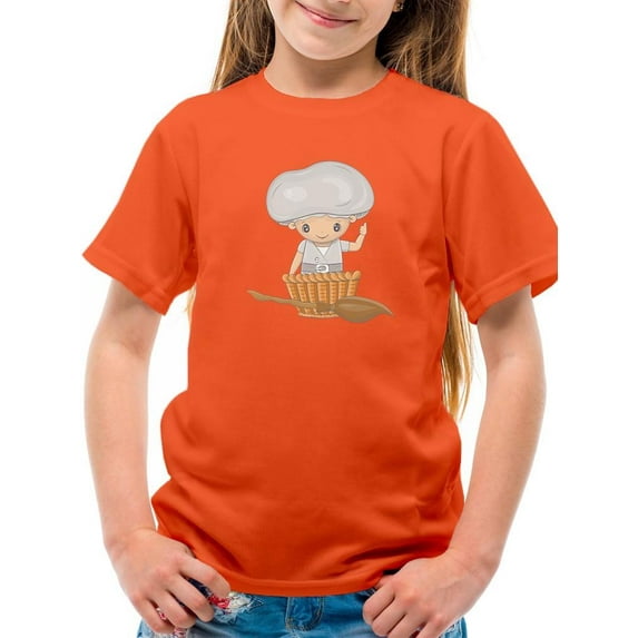 Cute Mushroom Kid In Basket T-Shirt Juniors -Image by Shutterstock, Large