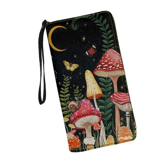 Cute Mushroom Moon Butterfly Wallets for Womens RFID Blocking Leather Card Holder Clutch Bags Around Zip Long Purse