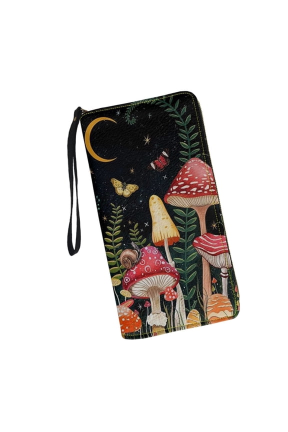 Cute Mushroom Moon Butterfly Wallets for Womens RFID Blocking Leather Card Holder Clutch Bags Around Zip Long Purse