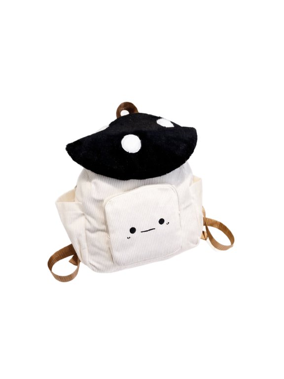 Cute Mushroom Plush Backpack for Girls, Coquette Aesthetic Backpack for School and Daily Outfits, Soft Plush Kids Backpack with Star & Dot Designs for Toddlers