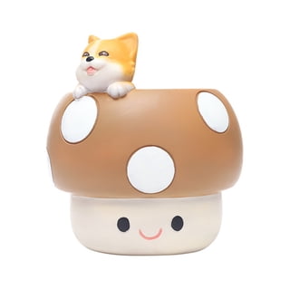 Cute Mushroom Resin Pen Holder, Shiba Inu Figurine Desk Organizer, Dual Use Succulent Plant Pot, Desktop Decor for Home Office