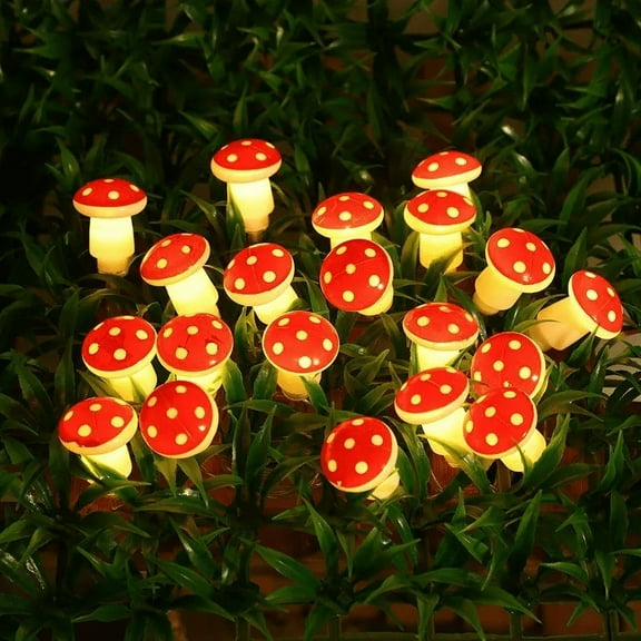 Cute Mushroom-Shaped Led String Lights 3 Meters 20 Lights Battery-Powered (Batteries Not Included) With Two Lighting Modes (Flashing & Constant), Suitable For Indoor Outdoor