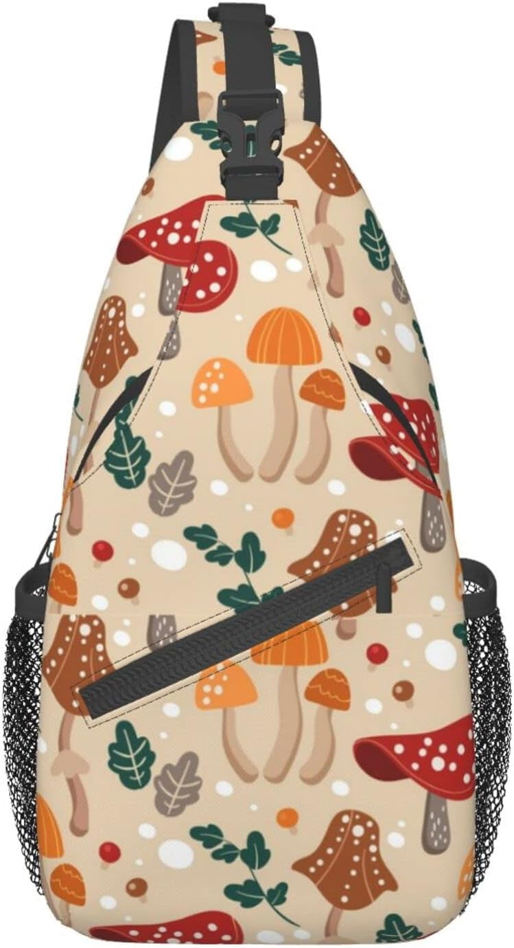 Cute Mushroom Sling Bag Crossbody Hiking Travel Chest Bags Backpack Shoulder Daypack for Women Men